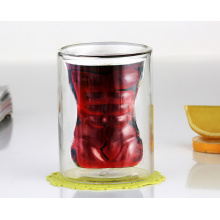 Haonai borosilicate glass cup double wall mug man body shape mug for whiskey and beer